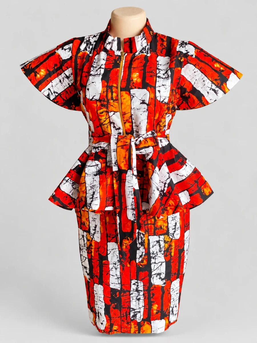 Ember Mosaic Peplum Dress — main view