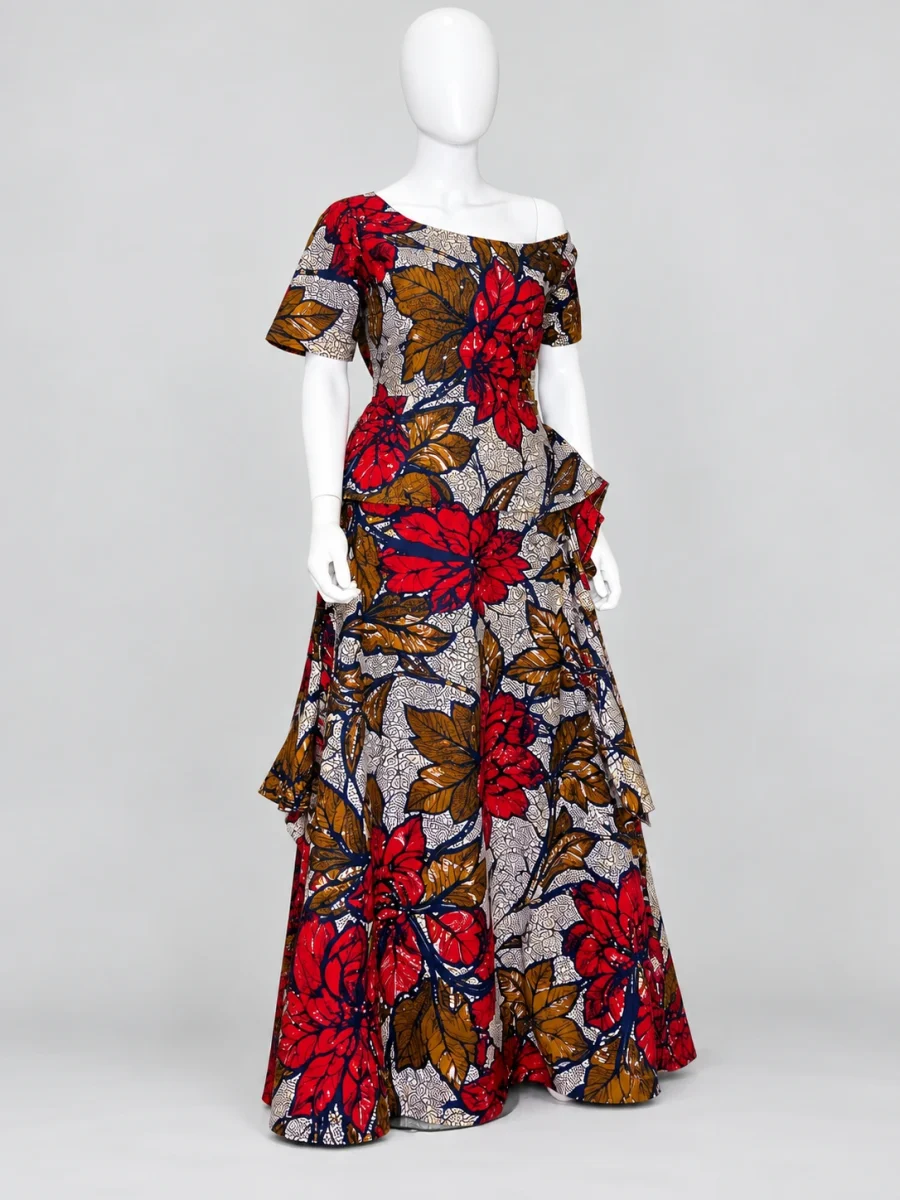 Scarlet Botanical Maxi Dress — main view